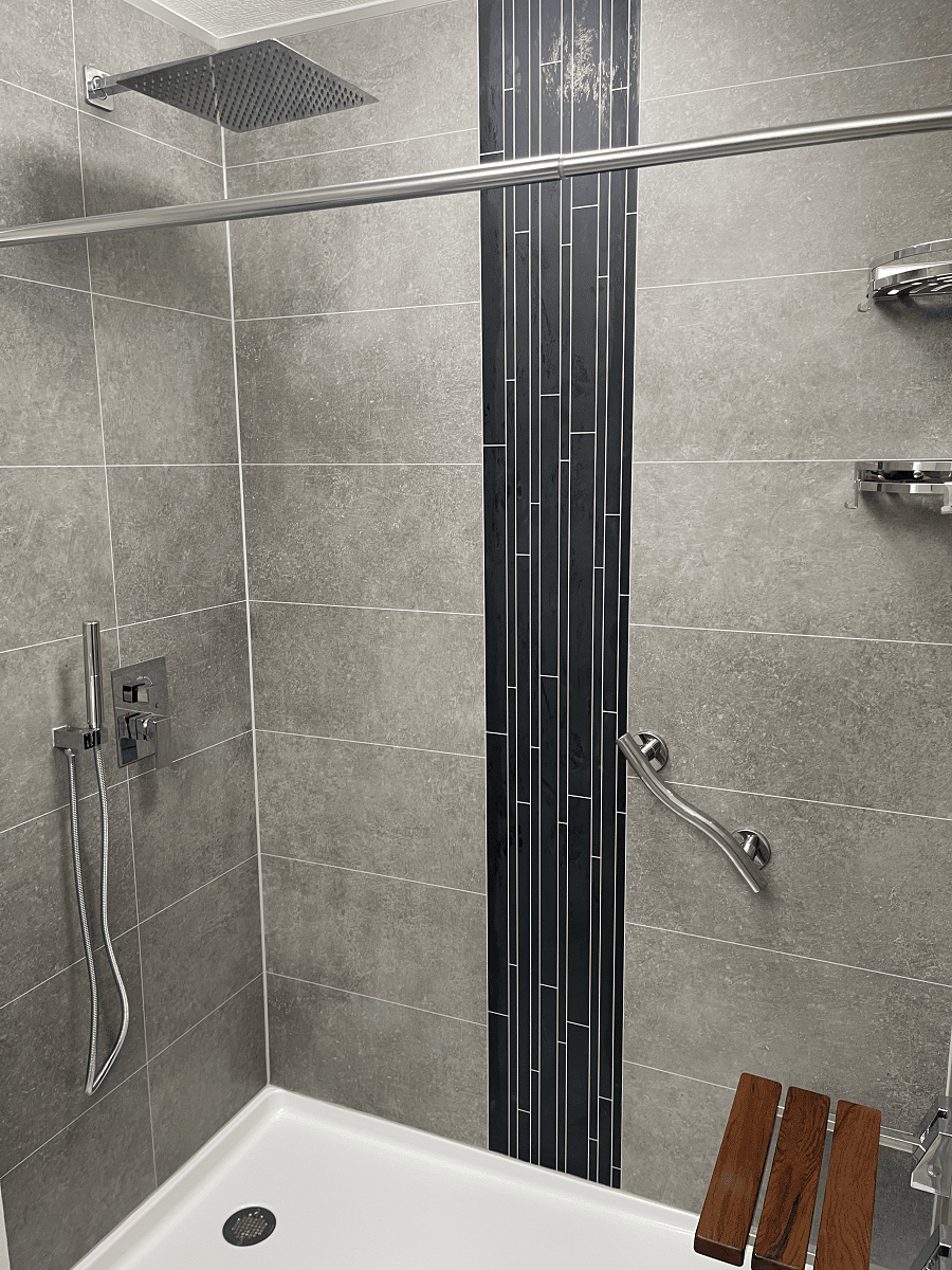 Sign 8 laminate wall panels in a bath remodel innovate building solutions #LaminateWallPanels #TileNoTile #ShowerWalls