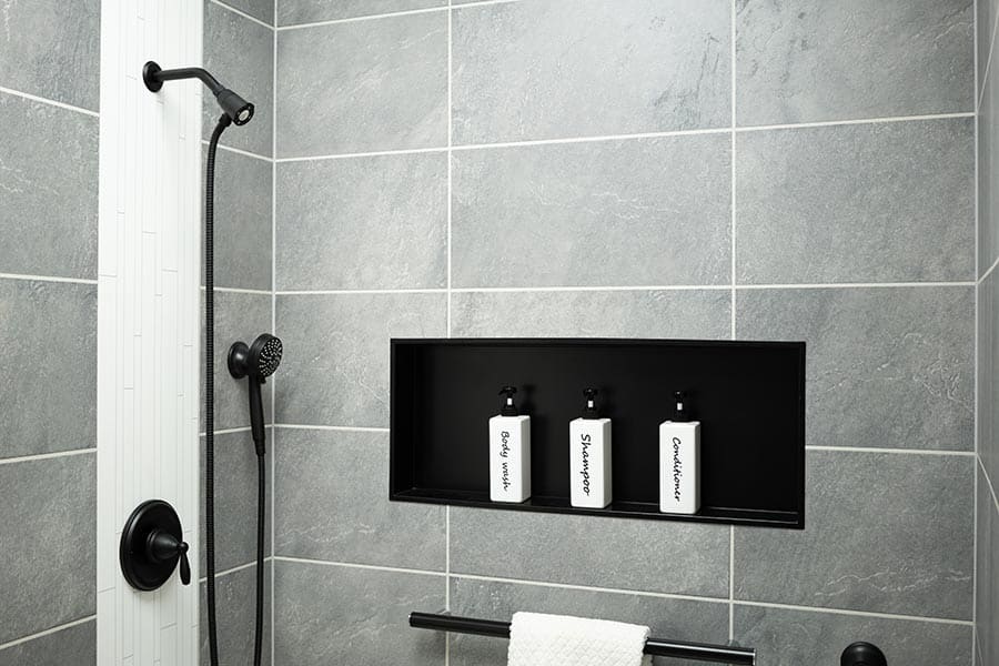 Criterion 1 accessories matte black niche laminate wall panels | Innovate Building Solutions | Matte Black Shower Niches | Shower Recessed Niches | Matte Black