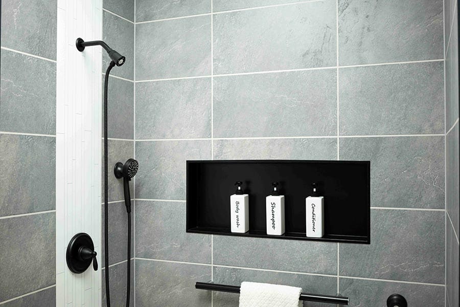 Reason 10 large matte black shower niche Innovate Building Solutions | Cleveland Ohio | Bathroom Remodeling | Shower Remodeling Ideas | Niches | Shower niches