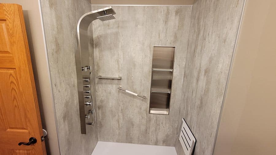 Reason 2 Quick Install 40 inch wide laminate shower panels | Innovate Building Solutions | bathroom remodeling ideas | Shower design ideas | Dealers | Bathroom Dealer | Shower design ideas for contractors
