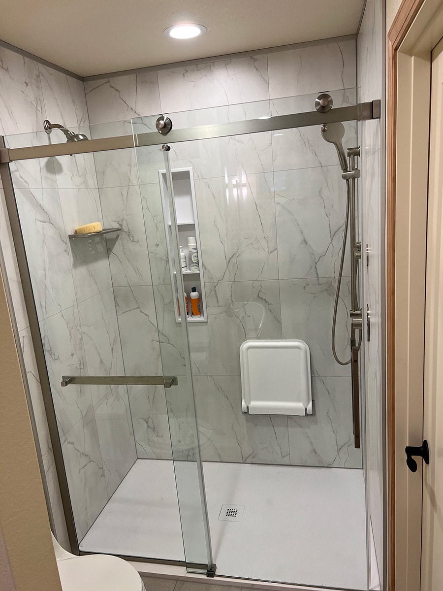 Key 3 idea 2 vertical recessed niche Innovate shower wall surrounds - Innovate Building Solutions, Age In Place Shower Accessories, Accessible Shower Needs Supplier, Wholesale Bathroom Accessories, Bathroom Remodeling Company