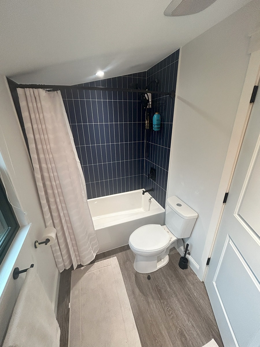 Con 6 smokey blue subway tile tub to tub conversion diffentiated wall panels - Innovate Building Solutions, Shower Wall Panel Options, Modern Bathroom Shower Designs, Shower Remodeling Services, Bathroom Shower Product Options