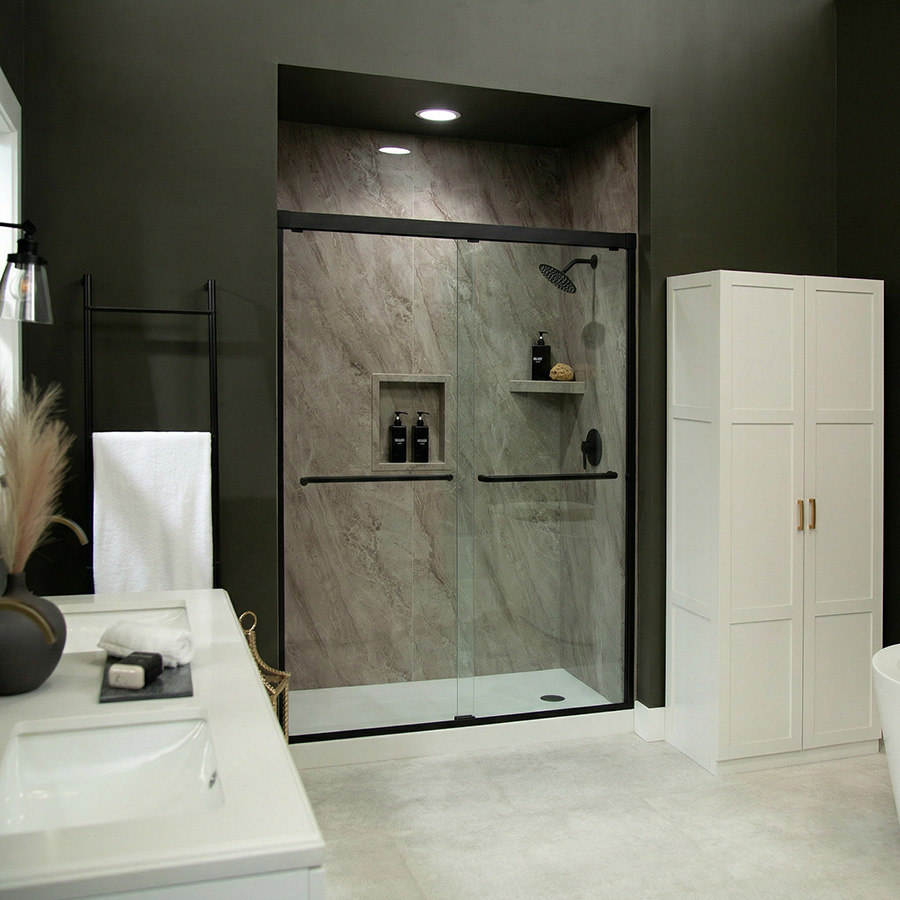 Section 3 criterion 1 polished stone rigid PVC shower panels - Innovate Building Solutions, Shower Wall Panel Options, Walk In Shower Remodels, Bathroom Remodeling Contractors, Custom Bathroom Shower