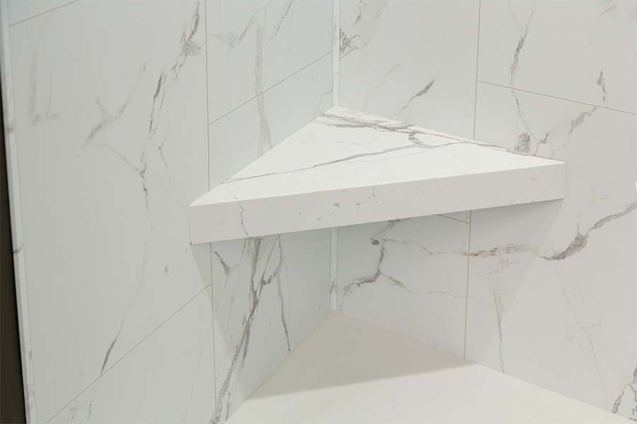 Section 3 criterion 8 matching rigid PVC corner bench seat white carrara - Innovate Building Solutions, Walk In Shower Storage, Bathroom Remodeling Contractors, Shower Renovation Projects, Shower Wall Panels, Custom Bathroom Shower Accessories
