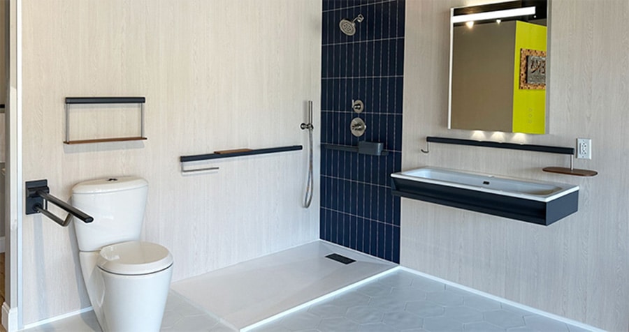 Criterior 7 - smokey blue light wood shower surround panels - Innovate Building Solutions, Shower Wall Panels, Bathroom Remodeling Products, Custom Shower Contractors, Alternative To Tiles