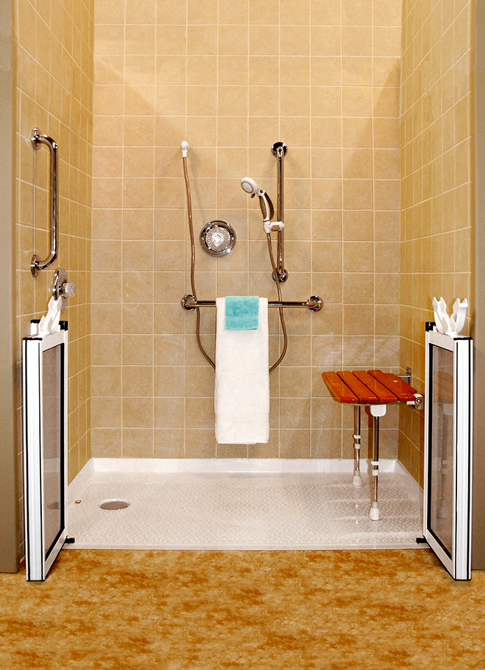 Handicapped Accessible Bathroom Designs Roll in Handicapped Shower with Barrier Free Shower Base 