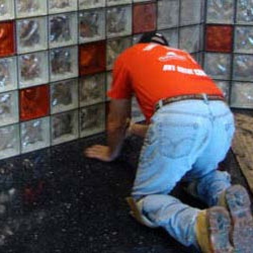 Grouting process (can use sanded or urethane grout between glass blocks - urethane yields better long term results)
