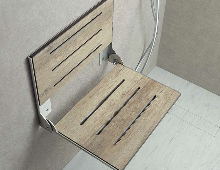 20 inch x 16 inch Faux Weathered Teak Shower Seat - Innovate Building Solutions 