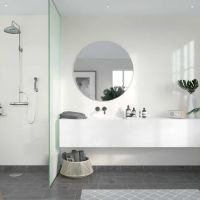 High gloss white laminate shower panels in a contemporary bathroom - Innovate Building Solutions 