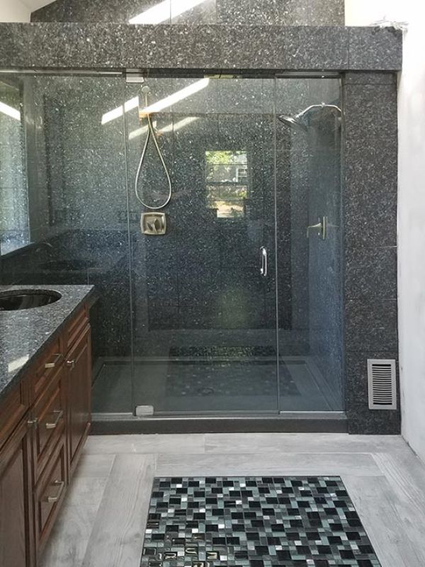 Dark grey solid surface cultured granite shower panels
