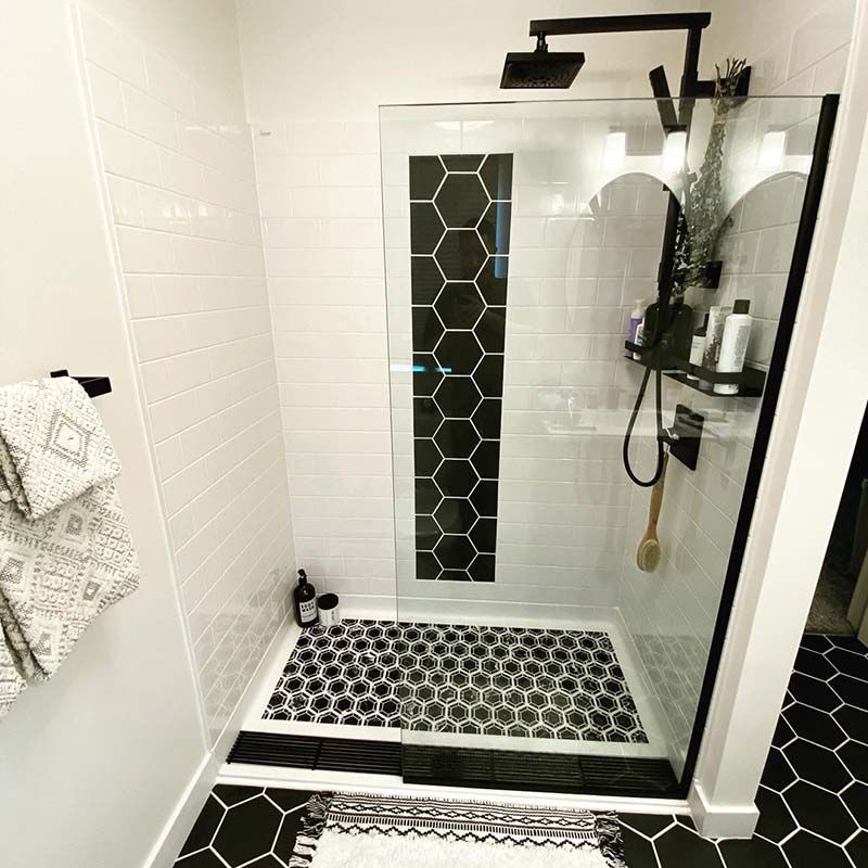 barrier-free shower pan with glass partition