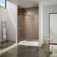 Pivoting glass shower doors in a low step shower - The Bath Doctor Cleveland 
