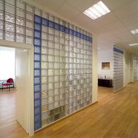 Office partition with blue colored and frosted glass blocks - Innovate Building Solutions 