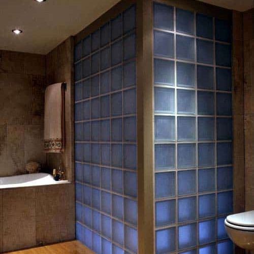 Frosted glass block shower wall design 