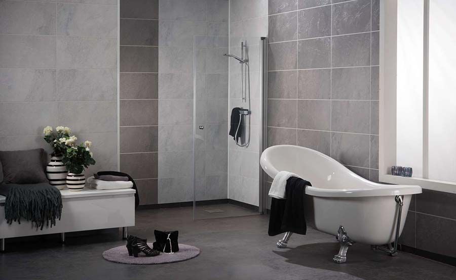 Laminate shower panels in a barrier free shower in Cleveland - The Bath Doctor 