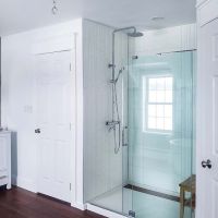 Laminate high gloss shower wall panels with a linear drain shower pan - The Bath Doctor Westlake Ohio 