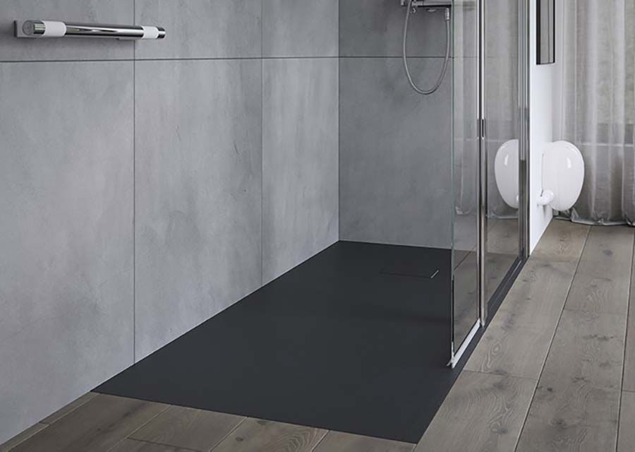 Black one level shower base for a roll in barrier free shower - The Bath Doctor Solon Ohio 