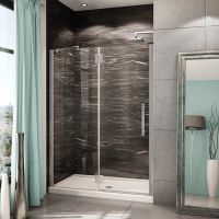 60 x 32 alcove shower with a pivoting frameless sliding door - in downtown Cleveland - The Bath Doctor and Innovate Building Solutions 