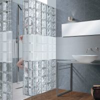 Frosted and clear glass block walls in a shower - Innovate Building Solutions 