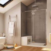 Pivoting shower door with a low profile shower seat - The Bath Doctor Cleveland 