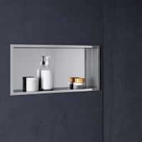 Stainless steel recessed niches in chrome and brushed nickel 12 x 12, 16 x 12 and 24 x 12 sizes 