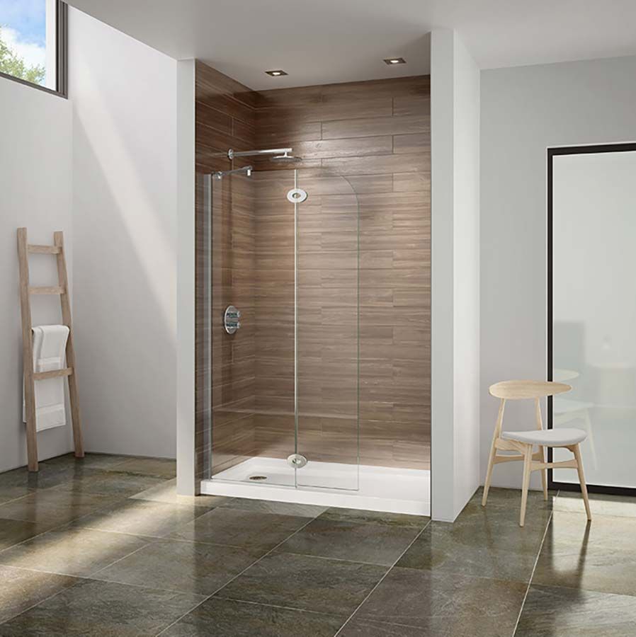 Low profile safe acrylic shower pan with a pivoting shower screen - The Bath Doctor Cleveland 