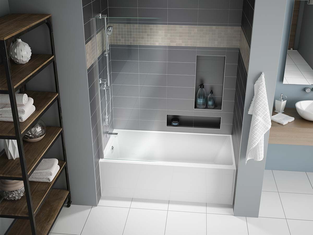 Slimline alcove style bathtub replacement in a Cleveland bathroom by The Bath Doctor 