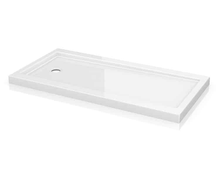 Acrylic pan with a reversible side drain for a tub to shower conversion - Innovate Building Solutions 