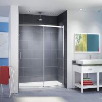 Curved acrylic shower pan 60 x 30 and 36 inches for more room in an alcove shower - Innovate Building Solutions 