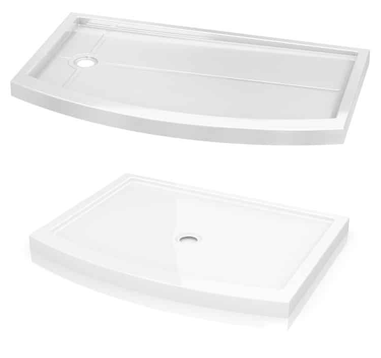 Acrylic pan with curved front to gain more room in a shower 60 x 36 and 48 x 36 - Innovate Building Solutions 