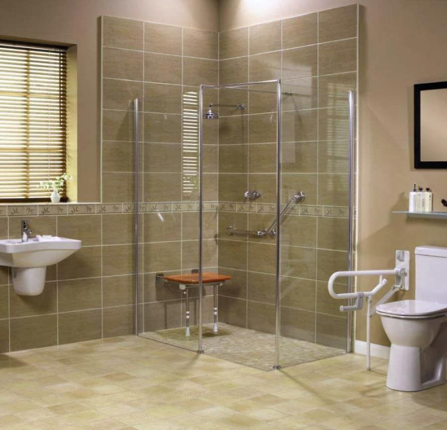 Accessible shower with a fold down seat in a wet room - The Bath Doctor Cleveland Ohio 