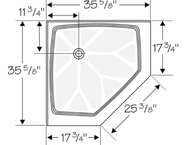 36" neo-angle solid surface shower pan layout 