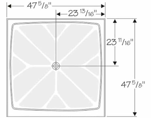 48 x 48 square solid surface shower pan layout 