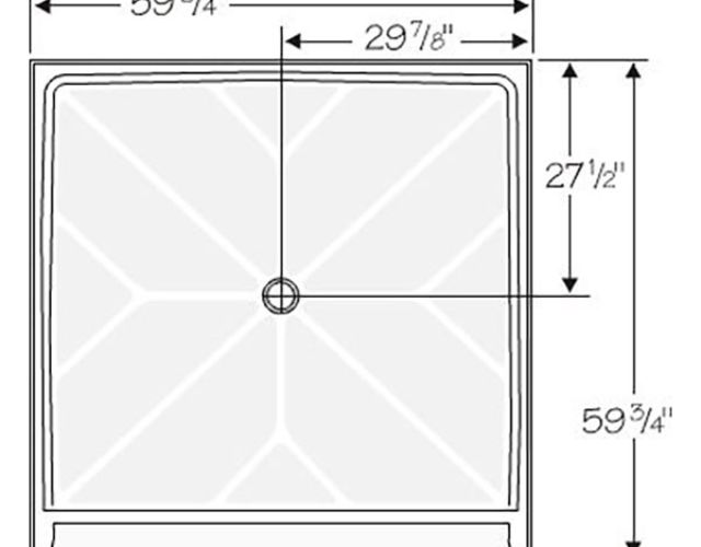 60" x 60" ramped shower pan layout for an wheelchair accessible shower