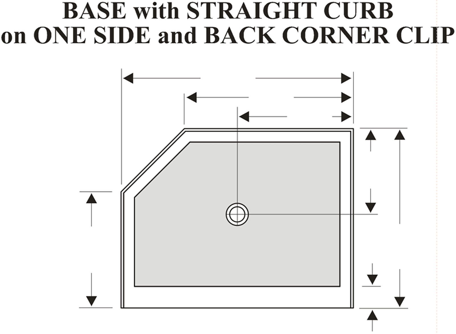 Shower pan with a straight curb with an angle cut out in solid surfacep