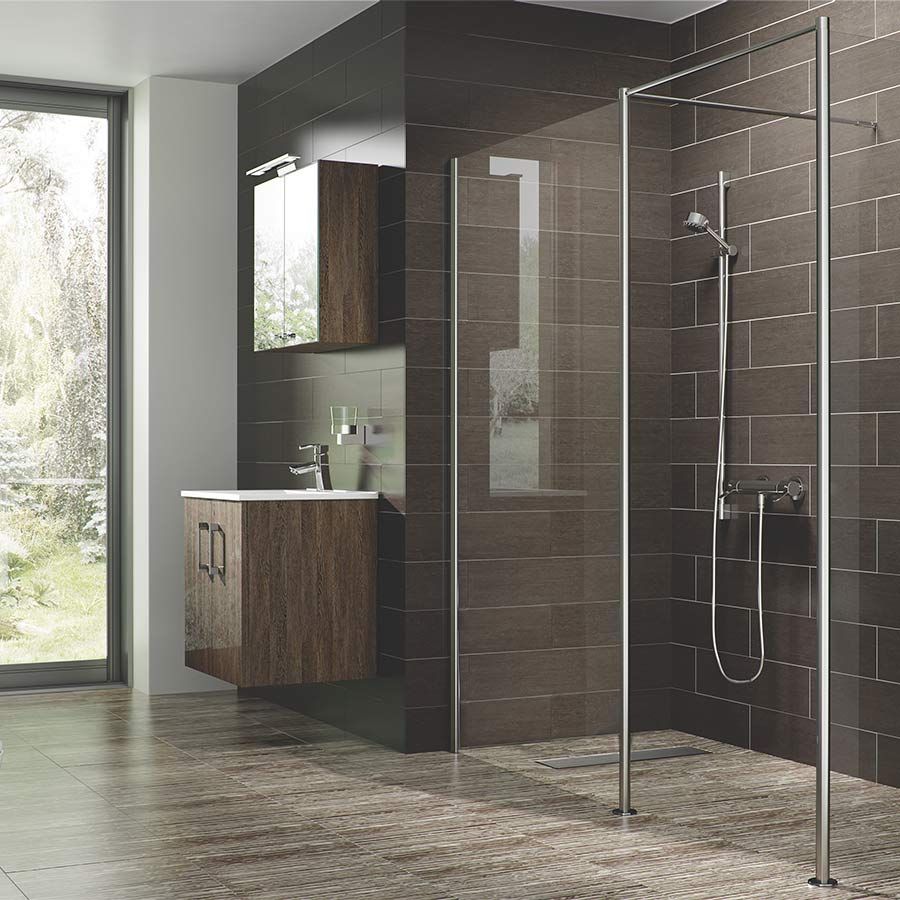 ADA accessible roll in shower and wet room with a linear drain - Innovate Building Solutions 