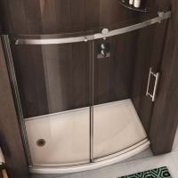 Sliding curved glass shower doors in a 60 x 30 alcove shower - The Bath Doctor 
