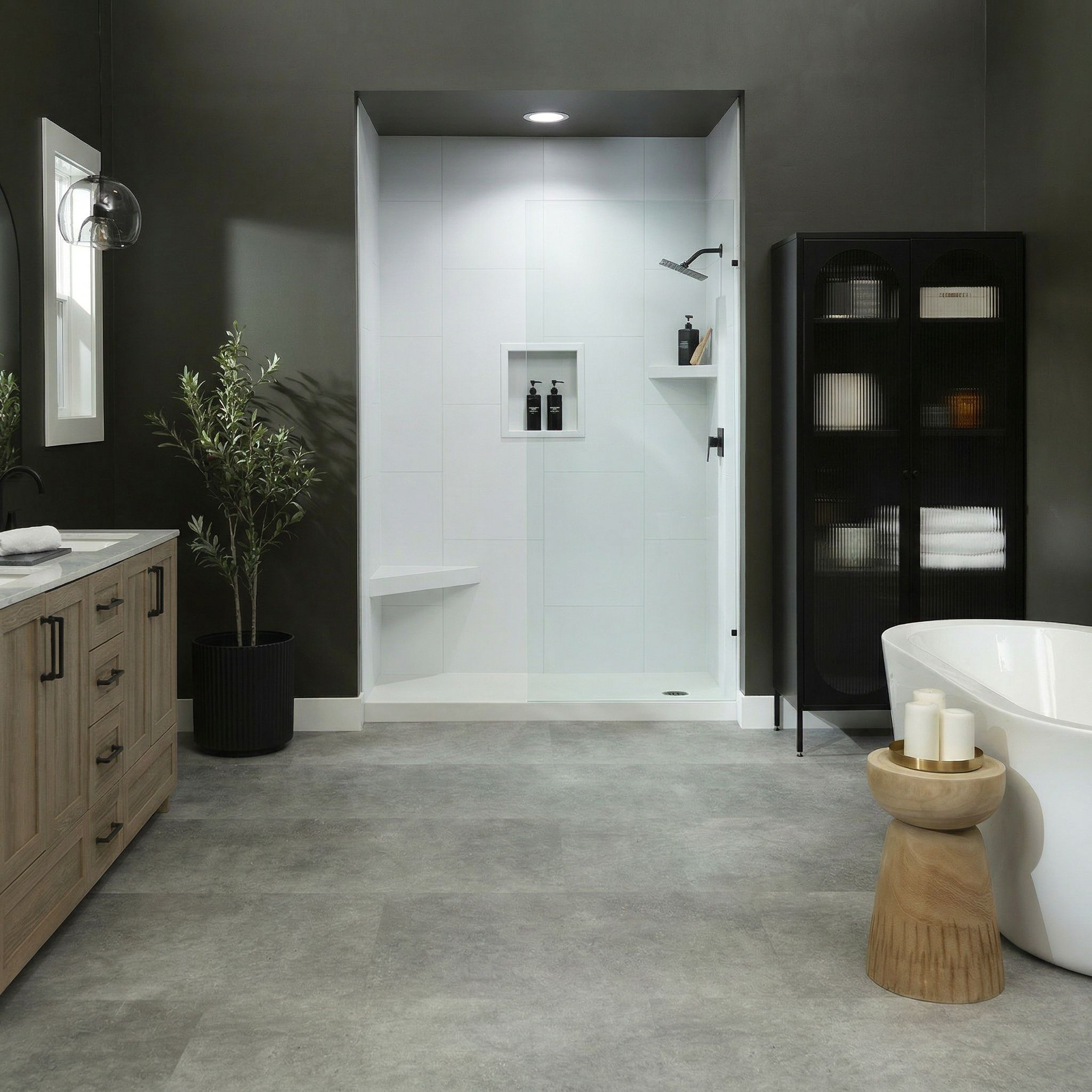 White Matte_18x32 staggered - Alcove Shower Surround Custom shower