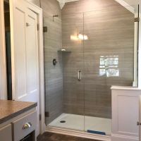 Marina Grey Oak laminate shower panels  - No Tile Pattern with a reinforced acrylic shower pan 
