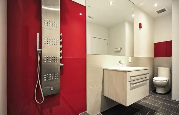 Red Rouge shower and accent wall