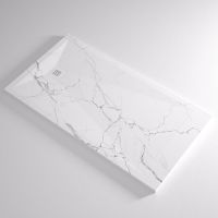 Decor pattern series white marble shower pan 60 x 32 with matching drain cover 
