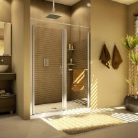 48" wide pivoting semi-frameless glass shower door - Innovate Building Solutions 