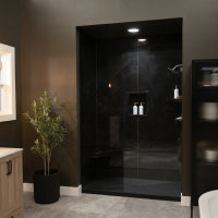 Nero Marquina with a InnovaStone matte black bases center drain