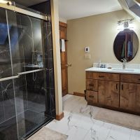 Black marble shower wall panels brushed nickel 60 inch bypass door | Innovate building solutions | Bathroom remodeling | Home Improvement | home design