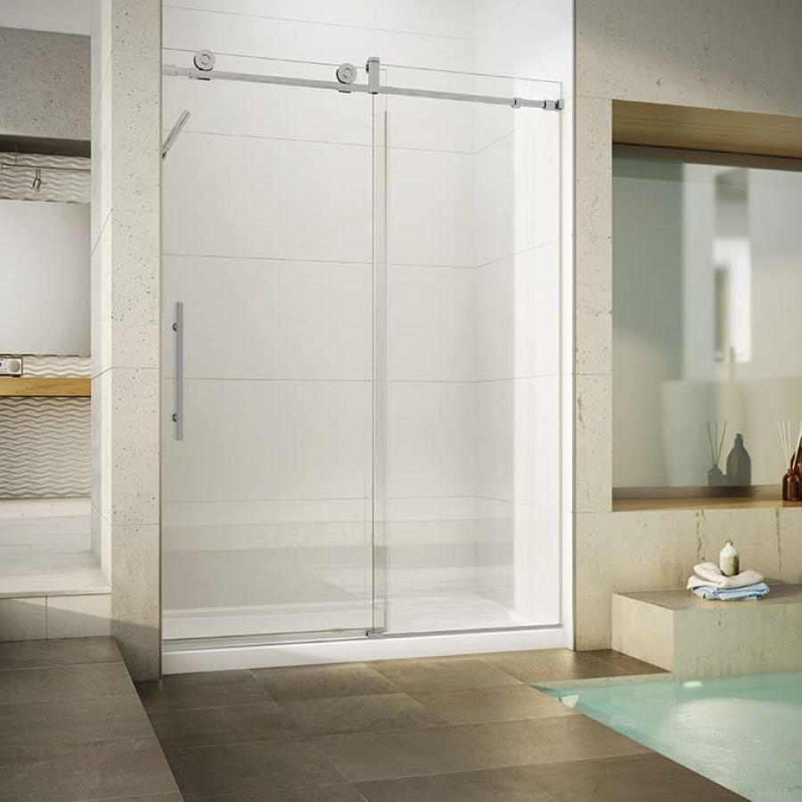 60" wide alcove shower with a 1/2" thick sliding shower door and fixed glass - KI Collection 