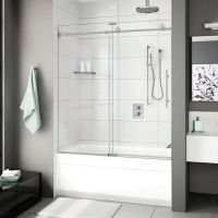 Sliding Tub Enclosure in a brushed stainless finish - K2 Collection - Innovate Building Solutions 
