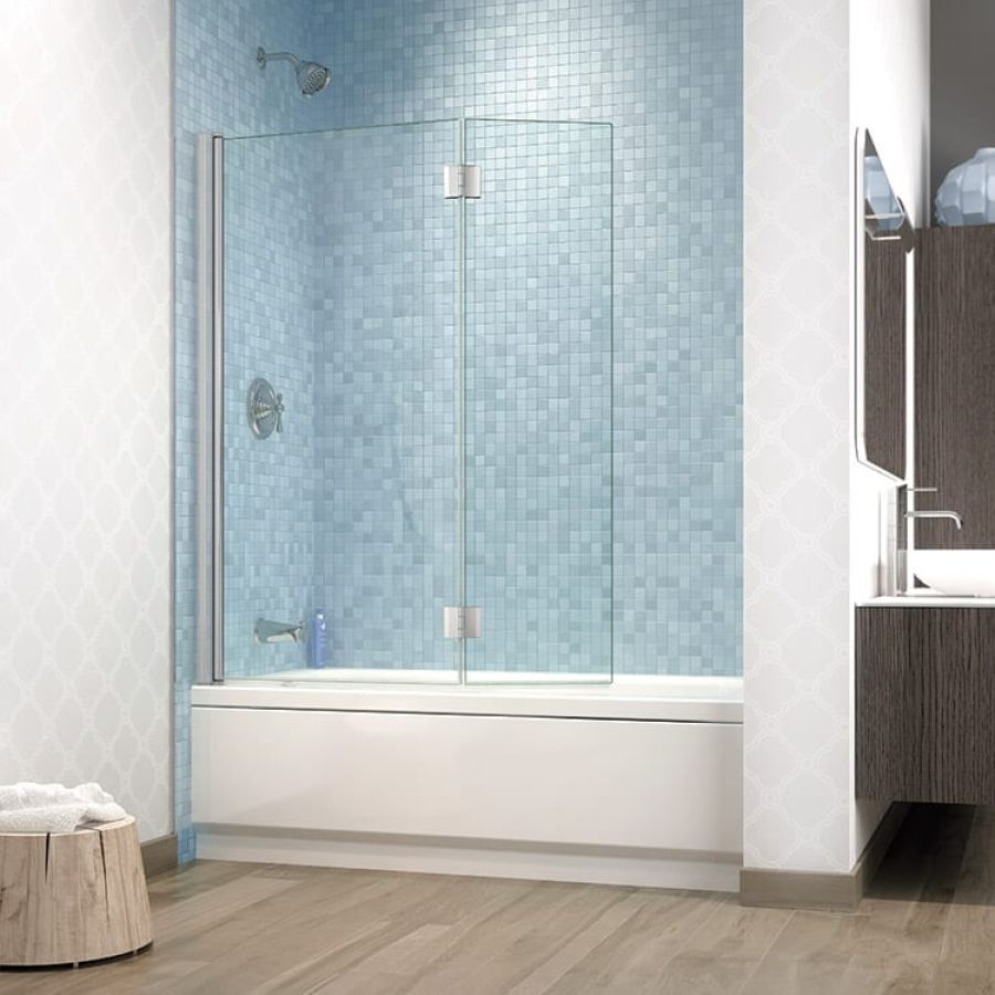 Bi-fold glass tub panels allow full access to tub and shower handles chrome finish 1/4" thick - SI Collection 