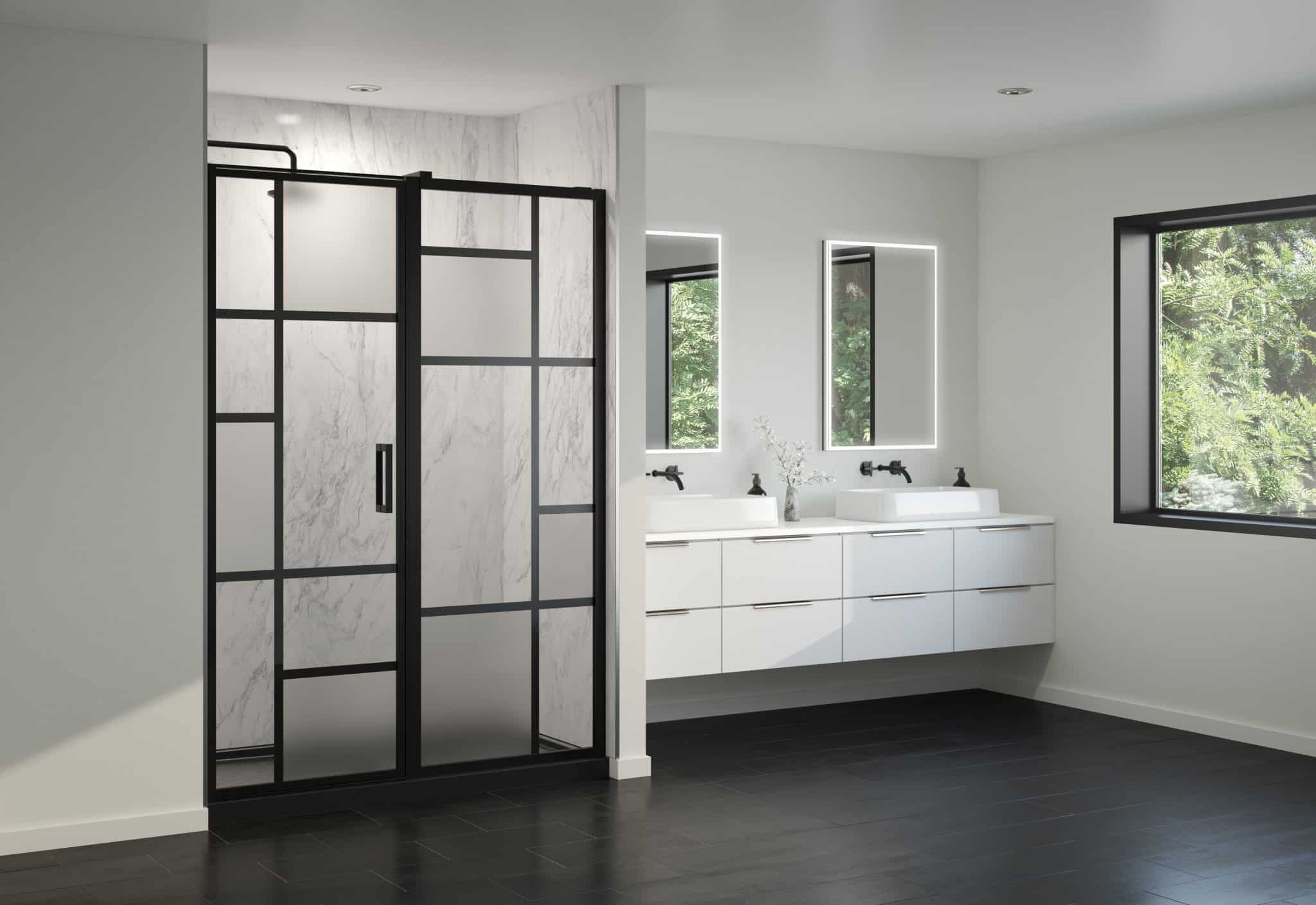 ELEGANT 48x72 Sliding Shower Door Enclosure - Semi-Frameless, Matte Black, 1/4 Glass