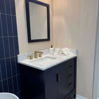Light Wood and Smokey Blue Stacked Subway Tile, innovate building solutions, cleveland showroom, shower design ideas, bathroom remodel, home improvement