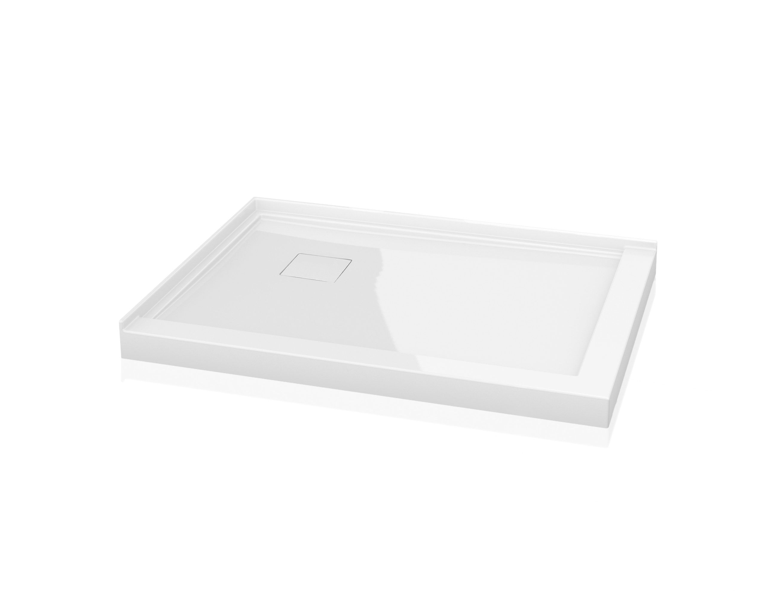 Corner Acrylic Shower Pan concealed corner drain & 2 integrated tile flanges